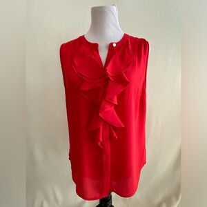 Karl Lagerfeld Blouse Women’s Large Red Ruffle Collar Tie Sleeveless Pullover